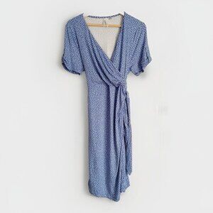 Seraphine Baby Blue Polka Dot Maternity Dress Size 12 Shirt Sleeve Wrap Tie